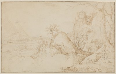 Landscape with Two Peasants and a Dog by Jacob I Savery
