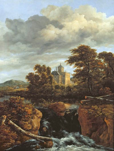 Landscape with a Waterfall and Castle by Jacob van Ruisdael