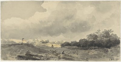 Landscape with Shepherd under Heavy Cloudy Sky by Jacob Jan van der Maaten