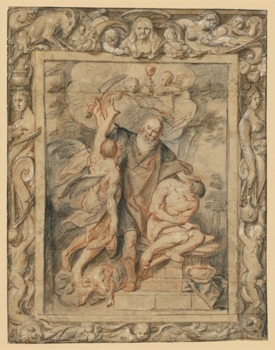 The Sacrifice of Isaac (Gen. 22,1-12) in a Figurative Border by Jacob Jordaens