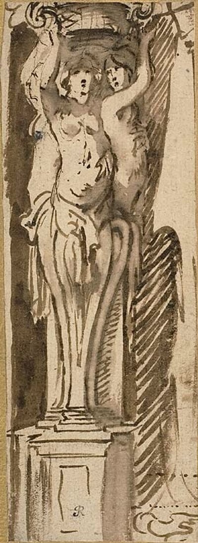 Three Caryatids Supporting a Basket by Jacob Jordaens