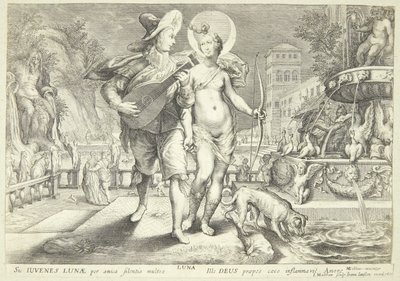 Diana as Luna Accompanied by a Young Musician by Jacob Matham