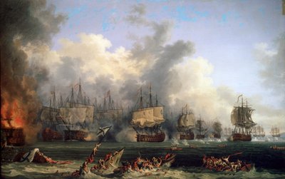 The Sinking of the Russian Battleship St. Evstafius in the naval Battle of Chesma, 1771 by Jacob Philipp Hackert