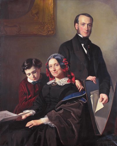 Mrs. A J Schmidt-Keiser, Widow of the Painter Willem Hendrik Schmidt, with Her Brother J N Keiser and Her Ten-Year-Old Son by Jacob Spoel