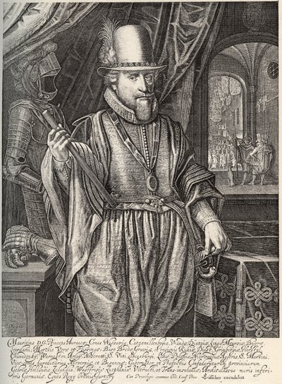 Portrait of Maurice de Nassau (1567-1625), Prince of Orange, Count of Nassau. Engraving by Willem Jacobsz Delff (17th century) by Jacob Willemsz Delff