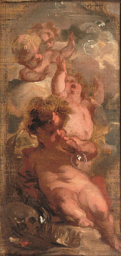 An Allegory of Vanitas: Four Putti Blowing Bubbles, a Skull, an Artist