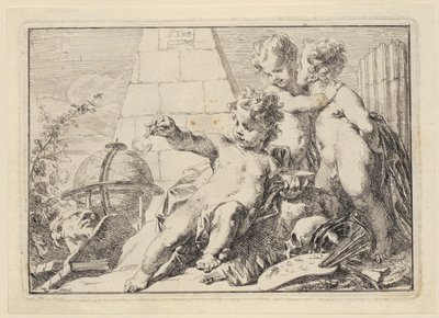 Three Genii at a Pyramid by Jacob de Wit