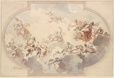 Many Genii and Bacchantes Floating in Clouds by Jacob de Wit