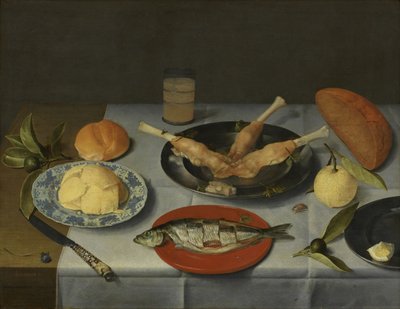 Breakfast with bread, cheese, fish and beer, c. 1615 by Jacob van Hulsdonck