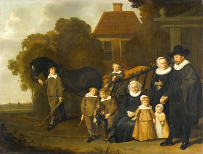 Group Portrait of the Meebeeck Cruywagen Family at the Gate of their Country Home on the Uitweg near Amsterdam by Jacob van Loo (attributed to)