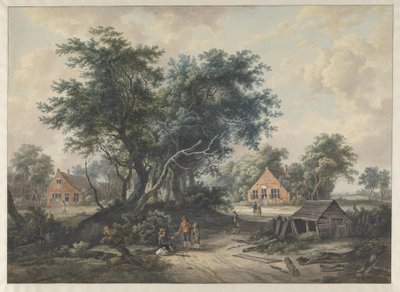 After Hobbema. Farmhouses beside Tall Trees by Jacob van Strij