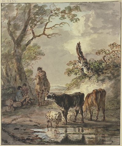 Resting Shepherds at a Watering Place by Jacob van Strij