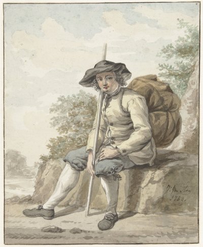Seated Man with a Knapsack and a Stick by Jacob van Strij