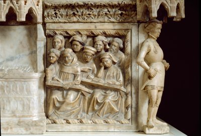 Funeral monument of Carlo, Roberto and Riccardo da Saliceto: students attending a course (sculpture, c.1403) by Jacobello and Pier Paolo dalle Masegne