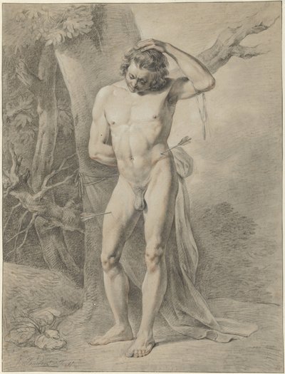 Standing Male Nude, in Front of a Tree by Jacobus Johannes Lauwers