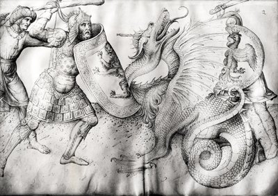 Battle between warriors and a dragon, c.1450 by Jacopo Bellini