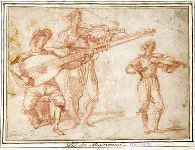 Two Musicians playing a Chiatarrone and a Violin, with a Subsidiary Study of the Second Musician by Jacopo Confortini