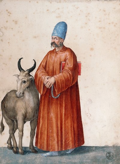 Turkish man with goat, drawing by Jacopo Ligozzi by Jacopo Ligozzi