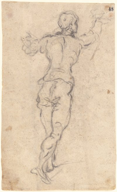 A Striding Youth with His Arms Raised, Seen from Behind by Jacopo Tintoretto