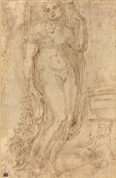 Allegorical Figure with a Cat and a Pig by Jacopo di Giovanni