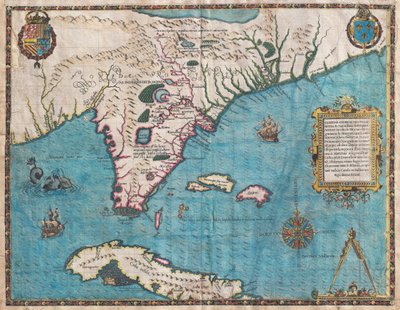 Map of Florida and Cuba by Jacques Le Moyne by Jacques  Le Moyne