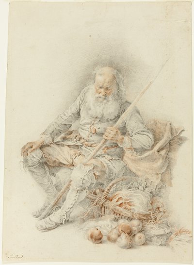 Old Man with a Basket of Fruit and Vegetables by Jacques André Portail