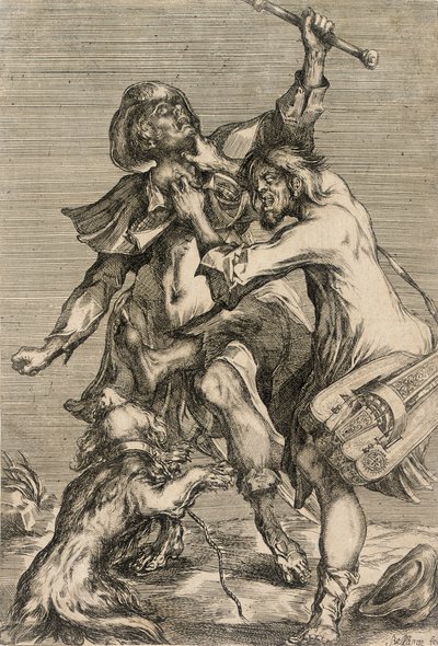 Hurdy-Gurdy Player Attacking a Pilgrim by Jacques Bellange
