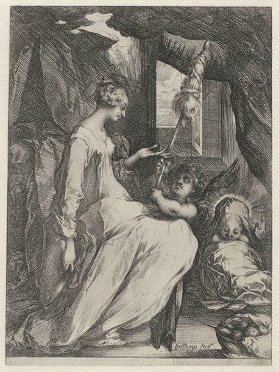 The Virgin Mary Spinning with the Christ Child and an Angel by Jacques Bellange