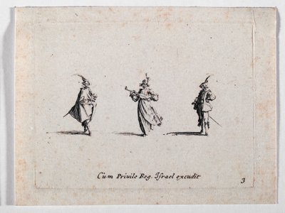 A Lady Making Music and Two Cavaliers by Jacques Callot