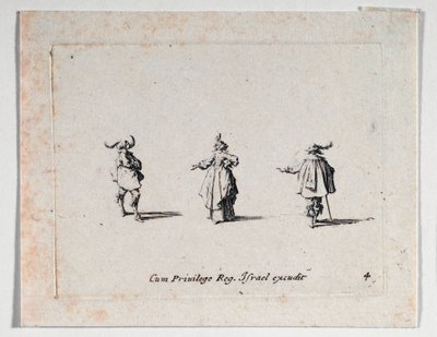 A Lady with Outstretched Hand and Two Cavaliers by Jacques Callot