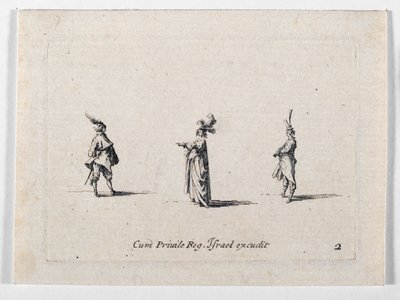 A Lady with Plumed Hat and Two Cavaliers by Jacques Callot