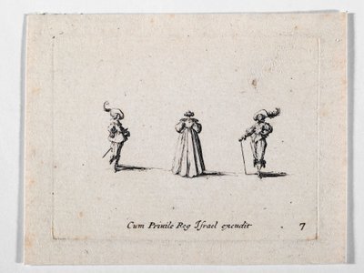 A Lady with Richly Pleated Dress, Seen from Back, and Two Cavaliers by Jacques Callot