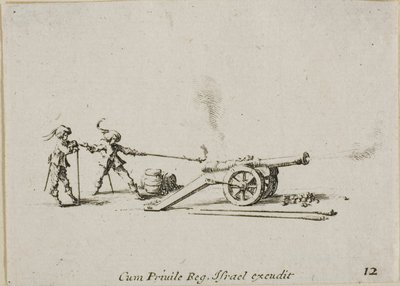 Firing the Canon, Plate Twelve from The Military Exercises by Jacques Callot