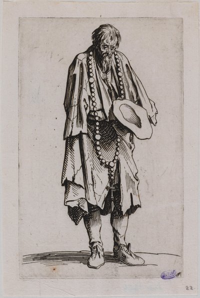 The Beggars, The Beggar with the Rosary. Eleventh number of a suite of 25 pieces by Jacques Callot
