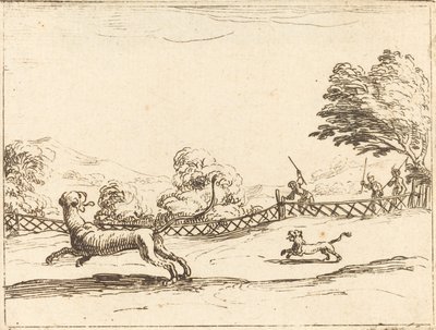 Lioness and Cub Pursued by Hunters by Jacques Callot