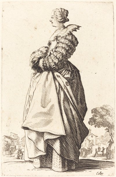 Noble Woman in Profile with her Hands in a Muff by Jacques Callot