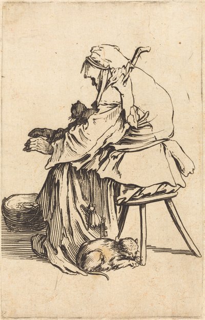 Old Woman with Cats by Jacques Callot