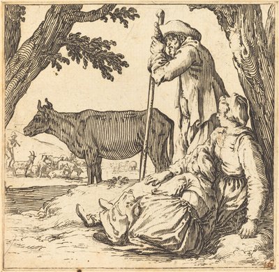 Peasant Couple with Cow by Jacques Callot
