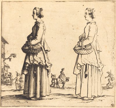 Peasant Woman with Basket, in Profile, Facing Left, 1617 and 1621 by Jacques Callot
