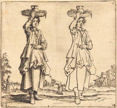 Peasant Woman with Basket on Head, Front View by Jacques Callot