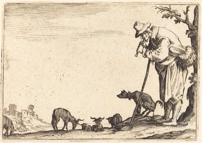 Shepherd Playing Flute by Jacques Callot