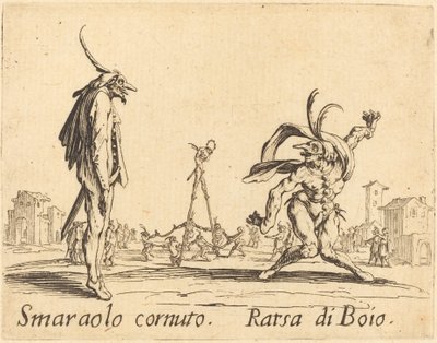 Smaralo Cornuto and Ratsa di Boio by Jacques Callot