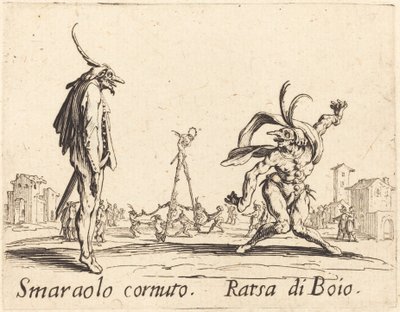 Smaralo Cornuto and Ratsa di Boio by Jacques Callot