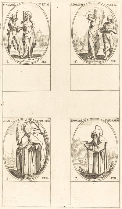 St. Agatha; St. Dorothy; St. Romuald of Ravenna; St. Paul, Bishop of Verdun by Jacques Callot
