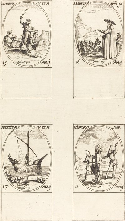 St. Dympna, St. Peregrinus, St. Restituta, St. Dioscorus by Jacques Callot