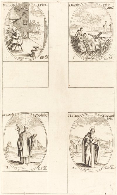 St. Eligius; St. Agericus; St. Francis Xavier; St. Peter Chrysologus by Jacques Callot
