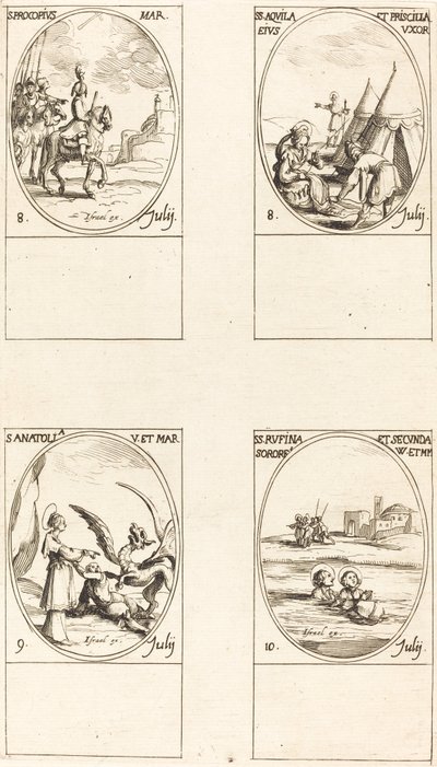 St. Procopius; Sts. Aquila and Prisca; St. Anatolia; Sts. Rufina and Secunda by Jacques Callot
