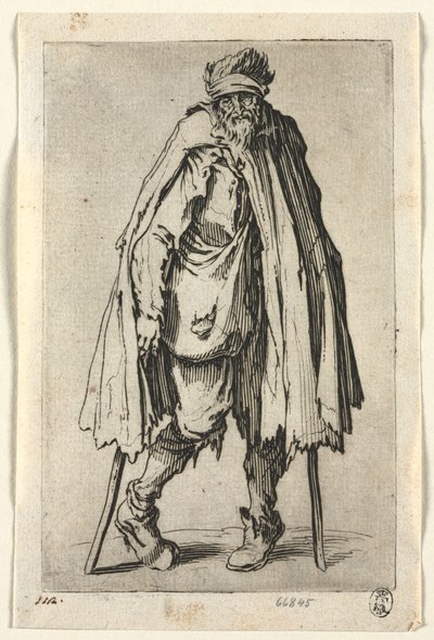 The Beggars: Beggar on Crutches with a Bag by Jacques Callot