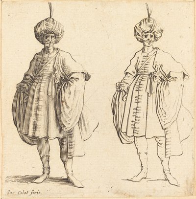 Two Turks Dressed in Turbans with a Plume by Jacques Callot