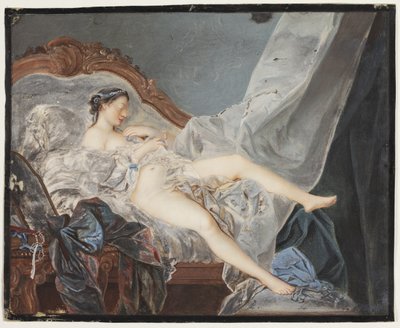 A Naked Girl, Lying on Her Back on a Couch Between Large Draperies by Jacques Charlier